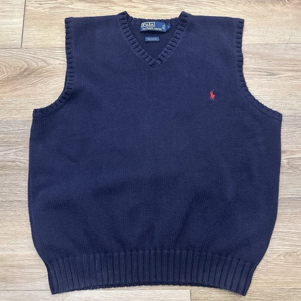 Vintage Polo Ralph Lauren Cotton Knit Sweater Vest Men's L Preppy Grandpa Core